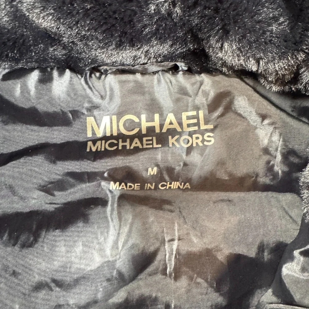 Michael Kors Quilted‎ Puffer Vest Womens Medium Black Removable Hood Full Zip